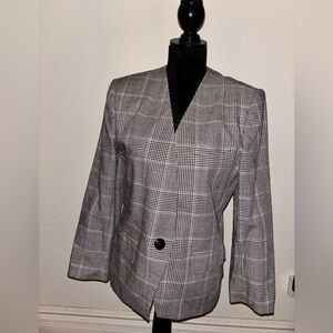 VTG JACQUELINE FERRAR Glenn Plaid Blazer Size 12 Petite Black Purple 80s 90s